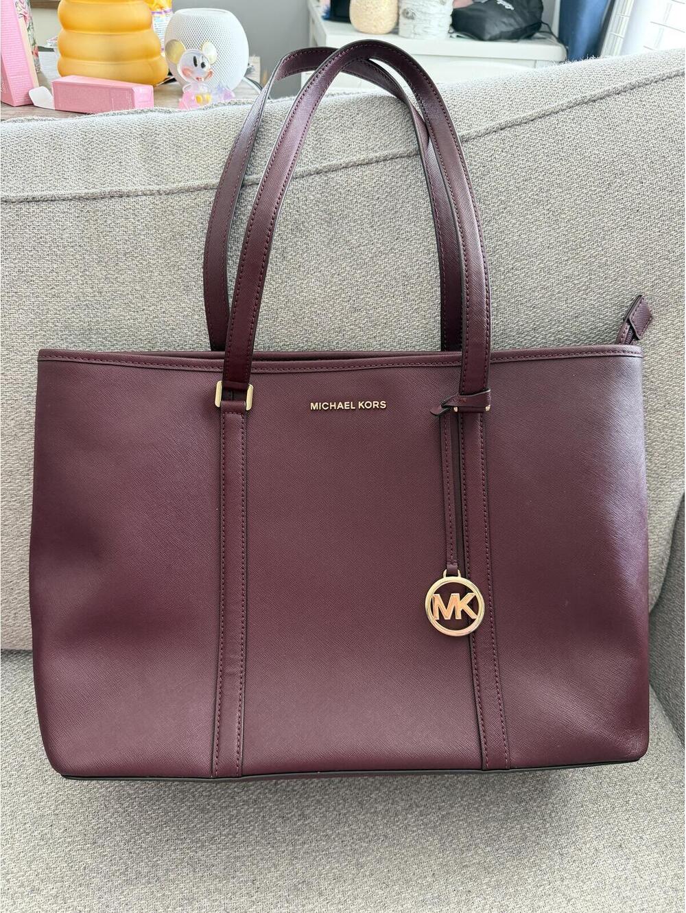 Michael Kors Jet Set Saffiano Leather Tote in Burgundy